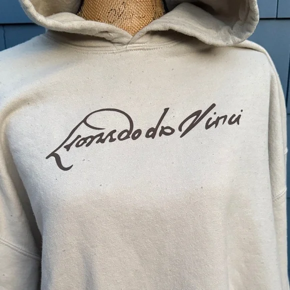 Leonardo Da Vinci Cream Hoodie XL sweatshirt - Picture 2 of 6